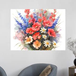 Bouquet de fleurs tableau de coquelicots et marguerites