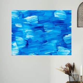 Tableau abstrait bleu l’énergie des coups de pinceau