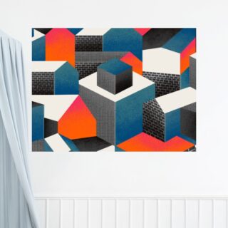 Tableau abstrait forme géométrique aux contrastes vifs
