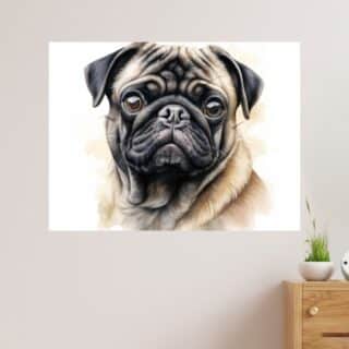 Tableau Chien Portrait d'un carlin effet aquarelle
