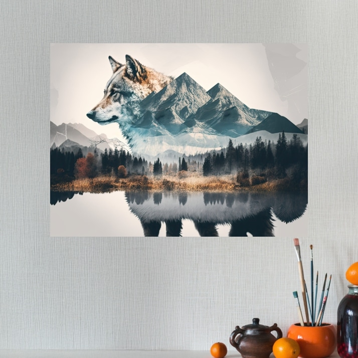 Tableau Loup Gardien d'un territoire sauvage