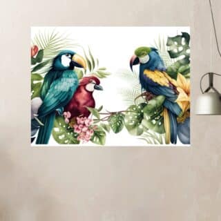 Tableau Perroquet dans un décor floral
