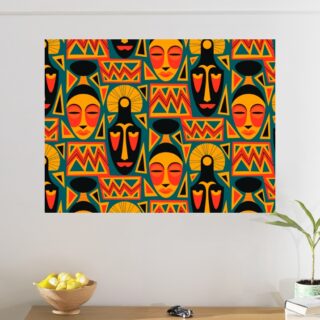 Tableau africain abstrait Visages colorés