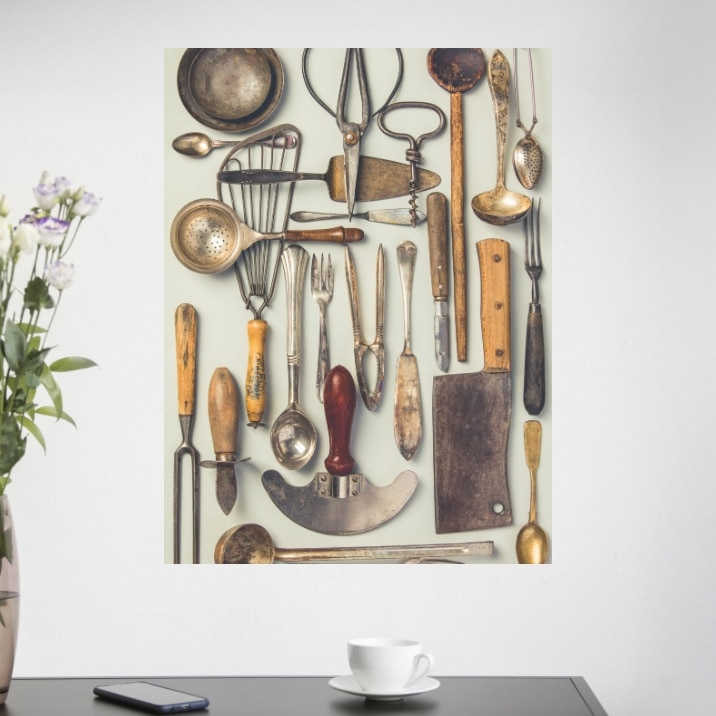 Tableau cuisine vintage Ustensiles de cuisine d’antan