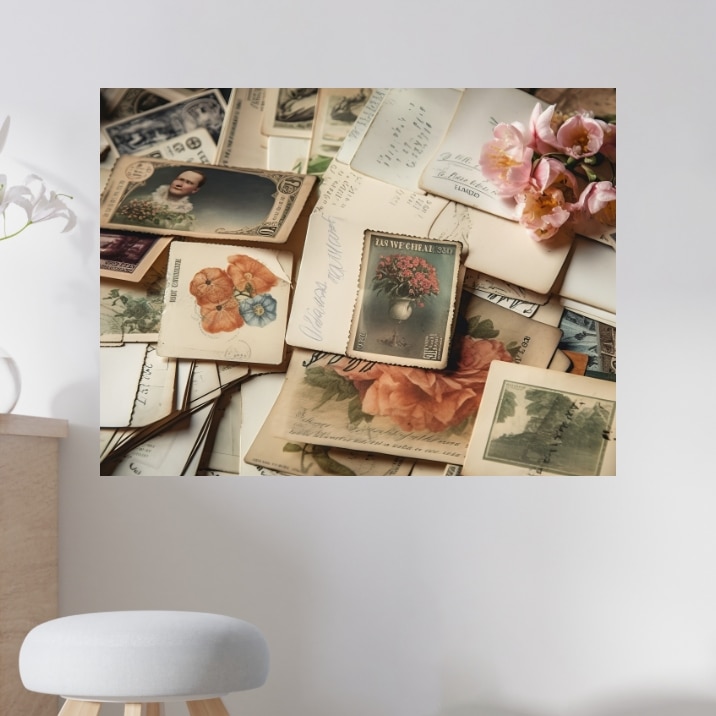 Tableau Vintage lettres et fleurs anciennes