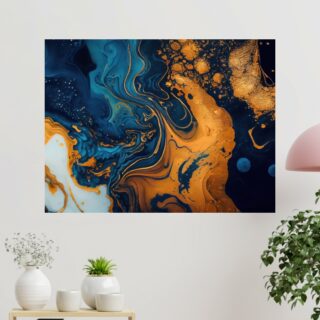 Tableau bleu et or vagues d’harmonie