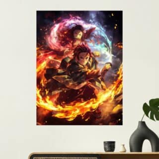 Tableau Demon Slayers Tanjiro et Nezuko Kamado Liés par le feu et l’eau