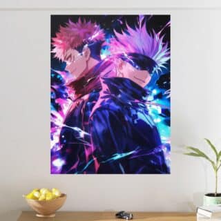 Tableau Jujutsu Kaizen Yuji Itadori et Satoru Gojo La force et le mentor