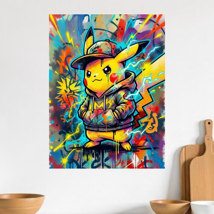 Tableau Pokémon Pikachu Street Art Électrique
