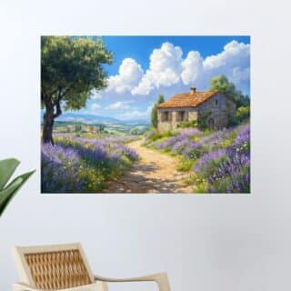 Tableau Provençal Maison en Pierre & Champs de Lavande