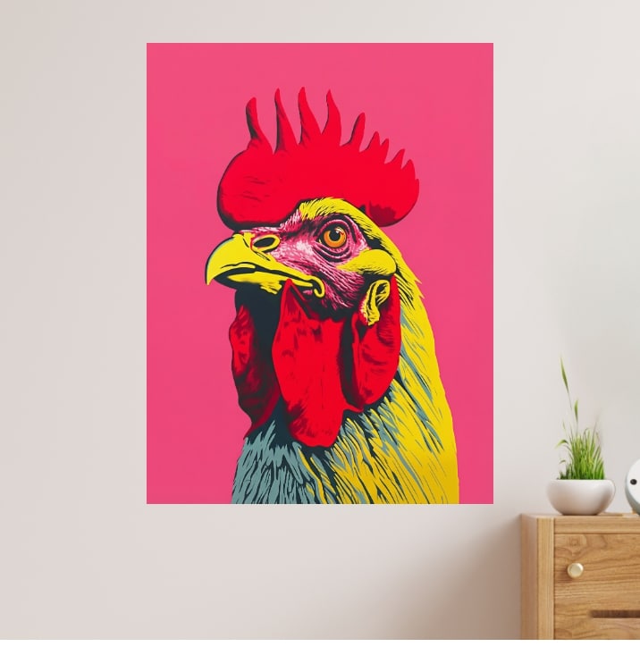 Tableau Coq Portrait Pop Art Rose