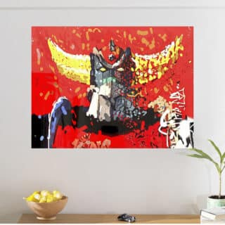 Tableau Goldorak Fragmenté Explosion Street Art Rouge