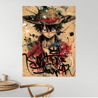 Tableau Graffiti Luffy Rebelle Chapeau de Paille