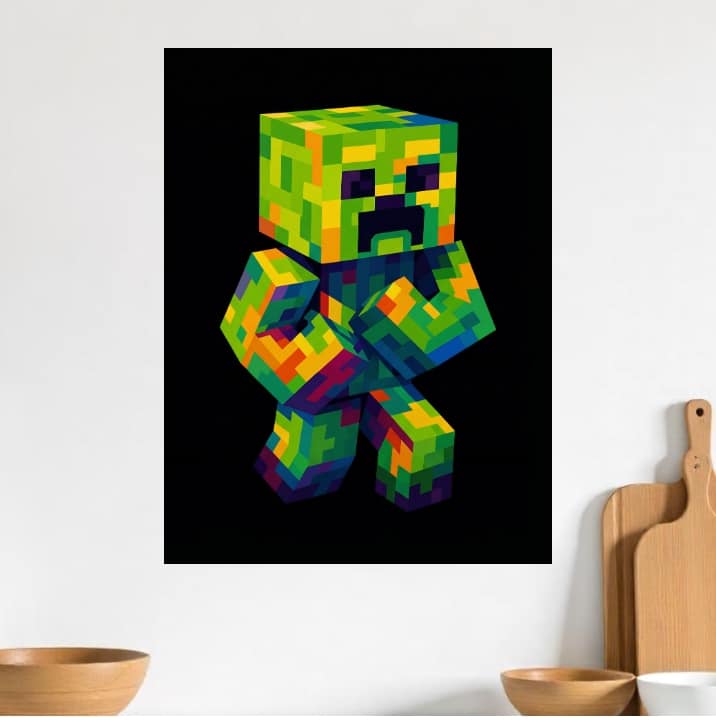 Tableau Minecraft Creeper Skin Multicolore
