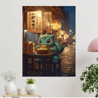 Tableau Pokémon Bulbizarre au Ramen Ambiance Nocturne Japonaise