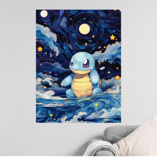 Tableau Pokémon Carapuce personnage emblématique Art Cosmique Nuit Étoilée