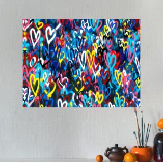 Tableau Pop Art Contemporain et Coloré Explosion de Cœurs