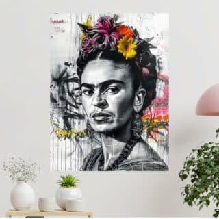 Tableau Frida Kahlo Noir et Blanc Portrait Élégant