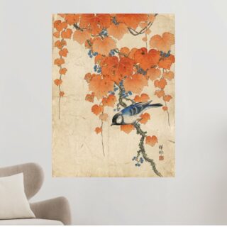 Tableau Oiseau et Lierre Rouge Art Japonais