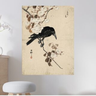 Tableau Corbeau et Fleurs de Cerisier Art Japonais