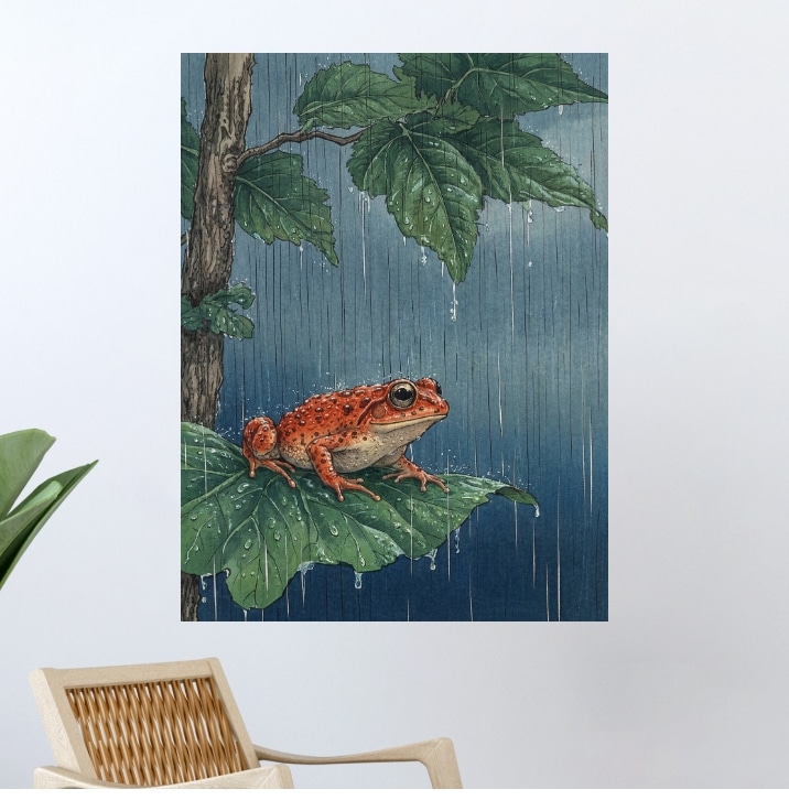 Tableau Crapeau Sous la Feuille Art Japonais