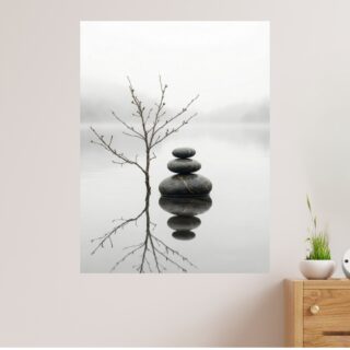 Tableau Zen Pierres et Arbre Sérénité pour Salon