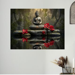 Tableau Zen Bouddha et Fleurs Rouges Sérénité