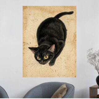 Tableau Chat Noir Regard Magnétique Art Animalier Vintage