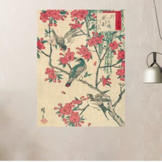 Tableau Cerisiers en Fleurs et Moineaux