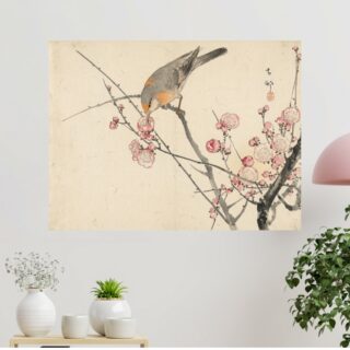 Tableau Oiseau Chanteur sur Branche Fleurie