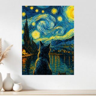 Tableau Chat La Nuit Etoilee