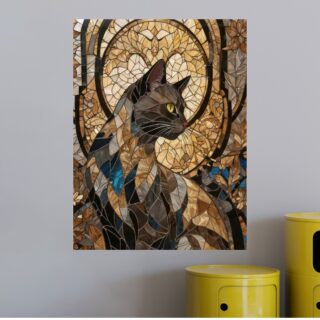 Tableau Chat Lumiere Feline Vitrail