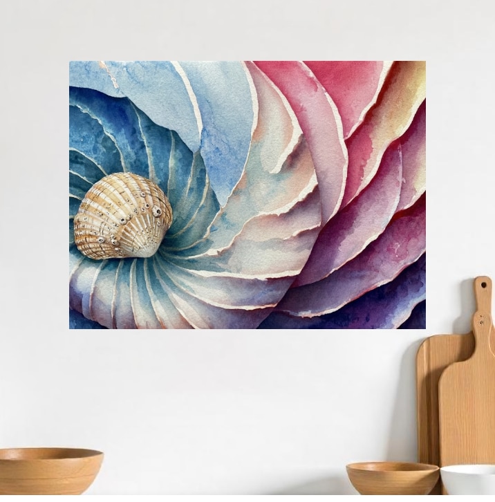 Tableau Coquillage Aquarelle Spirale Colorée