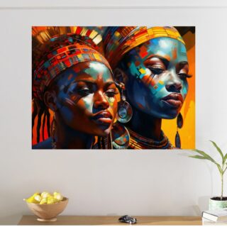 Tableau Africain Duo de Portraits Féminins Colorés