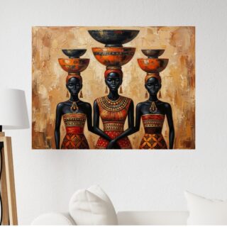 Tableau Africain Trio de Femmes Art Ethnique Moderne