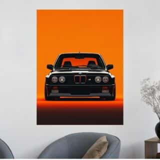 Tableau BMW E30 Classique Fond Orange Design