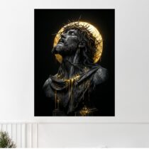 Tableau Chrétien Couronne Dorée Jésus Christ Design Sombre