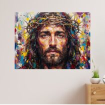 Tableau Chrétien Couronne Sacrée Jésus Christ Dorée