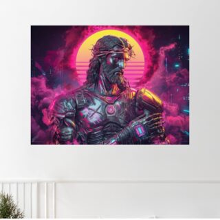 Tableau Chrétien Jésus Cybernétique Tron Néon Futuriste