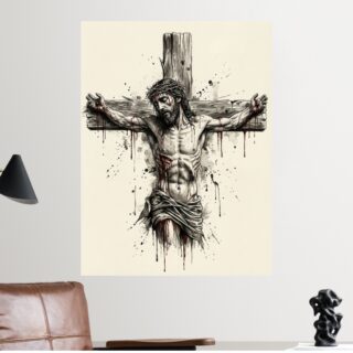 Tableau Chrétien Jésus en Croix Aquarelle Moderne