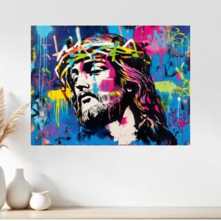 Tableau Chrétien Jésus et Couronne Graffiti Street Art