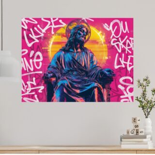 Tableau Chrétien Jésus Trône Majesté Royale Synthwave