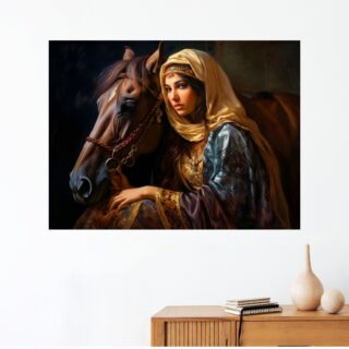 Tableau Femme et Cheval Arabe Complicité Noblesse Orientale