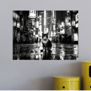 Tableau Japonais Ville Chat Nocturne