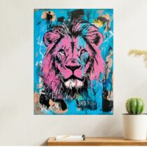 Tableau Lion Rose et Bleu Design