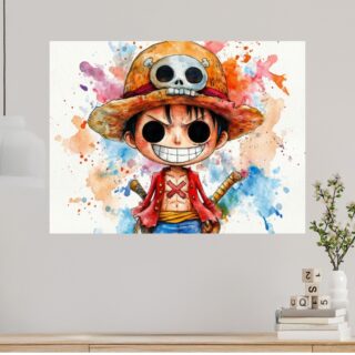 Tableau Luffy Chibi Aquarelle Drôle
