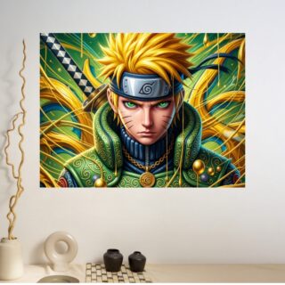 Tableau Naruto Uzumaki Armure Verte Combat Épique