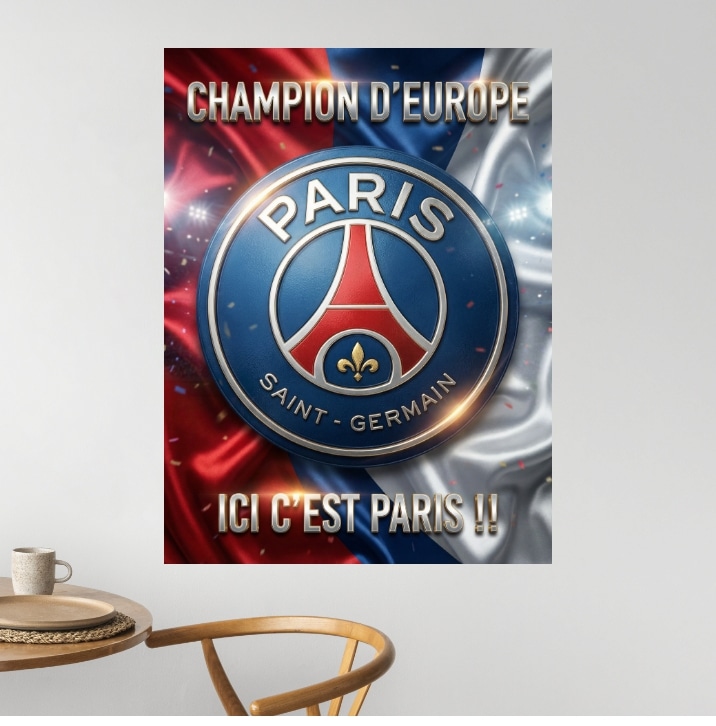 Tableau PSG Champion d'Europe Ligue des Champions