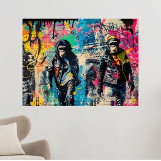 Tableau Singes Chic Parisiens Design Coloré
