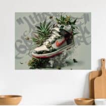 Tableau Sneakers Nike Feuilles Vertes Street Art Design